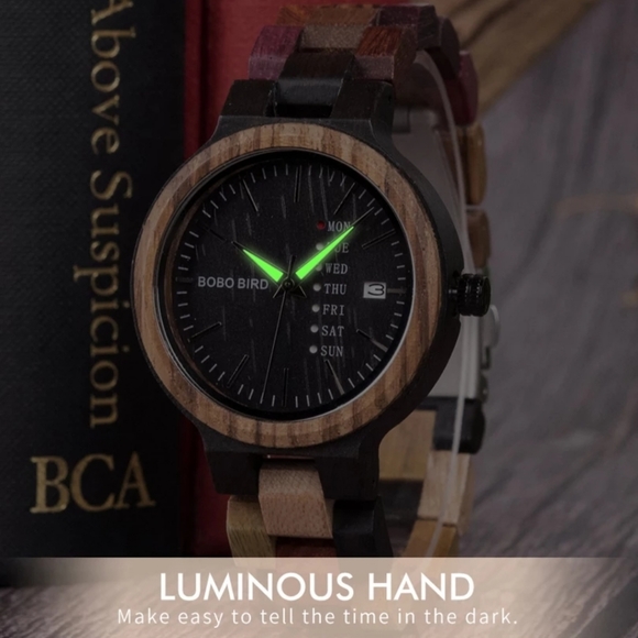 Wooden Watch Date & Week Display - Picture 3 of 6